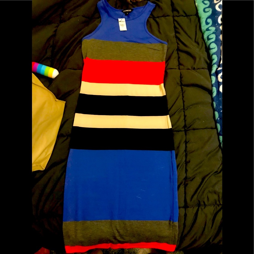 Express Midi block color razor back dress